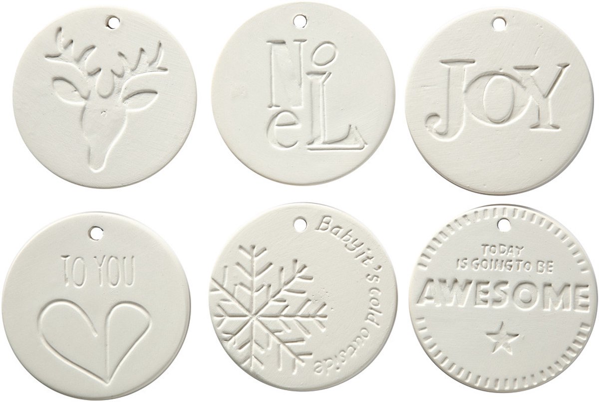 Ornamenten om te hangen, afm 7x7 cm, dikte 0,6 cm, wit, 6 stuk/ 1 doos