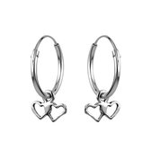 Zilveren oorbellen | Oorring met hanger | Zilveren oorringen met hanger, twee versmolten harten