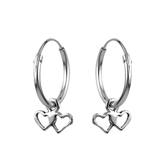 Boucles d'oreilles en argent | Boucle d'oreille avec pendentif | Boucles d'oreilles en argent avec pendentif, deux coeurs fusionnés