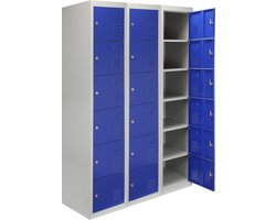 3 x Lockerkast Metaal - Blauw - Zesdeurs - Flatpack - Per unit: 38cm(b)x45cm(d)x180cm(h) - Ventilatie -  GRATIS magneten + naamkaartjes - 2 sleutels per slot - lockers kluisjes