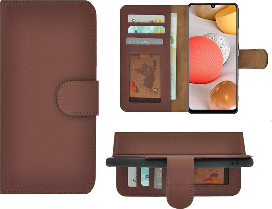 Hoesje Geschikt voor Samsung Galaxy A42 - Bookcase - A42 Wallet Book Case Echt Leer Bruin Cover