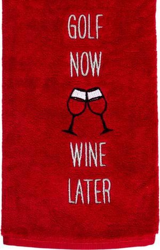 Nova Golf 'Golf Now Wine Later' Golfhanddoek - Rood Grijs van Nova Golf — afbeelding 2
