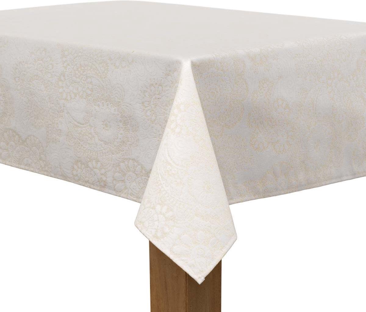 MixMamas Vierkant Tafelkleed Gecoat Jacquard - Ø 140 cm -Paisley - Beige/Goud