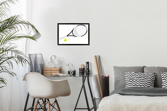 Cadre photo avec affiche - Raquette de tennis et balle de tennis sur fond blanc - 30x20 cm - Cadre pour affiche