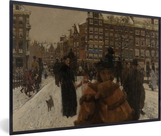 Fotolijst incl. Poster - De Singelbrug bij de Paleisstraat in Amsterdam - Schilderij van George Hendrik Breitner - 60x40 cm - Posterlijst