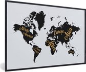 Fotolijst incl. Poster - Wereldkaart - Letters - Goud - 60x40 cm - Posterlijst