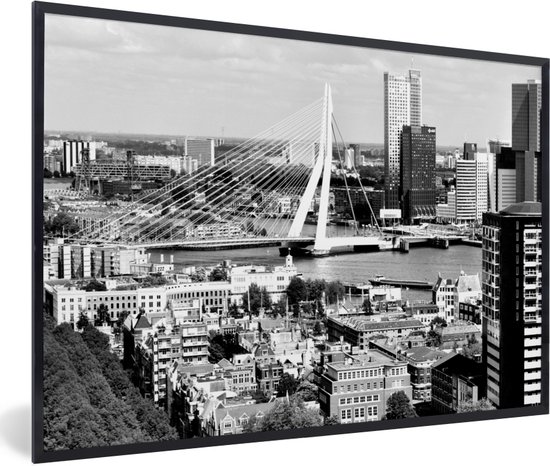 Fotolijst incl. Poster - Rotterdam - Skyline - Zwart - Wit - 60x40 cm - Posterlijst
