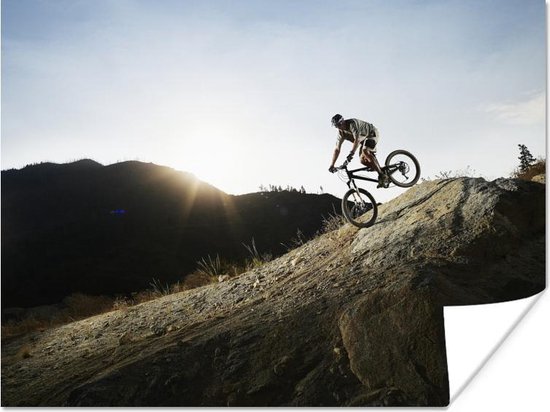 Affiche Personne en VTT sur un rocher glissant - 120x90 cm