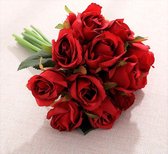 12x kunstbloemen boeket - Bos rode kunstrozen - 30 cm lang! - Kunst rozen met steel - Decoration boeket roos - Zijde