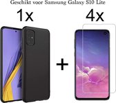 Samsung S10 Lite Hoesje - Samsung galaxy S10 Lite hoesje zwart siliconen case hoes cover hoesjes - 4x Samsung S10 Lite screenprotector