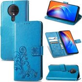 Voor Tecno Spark 6 Vierbladige Sluiting Reliëf Gesp Mobiele Telefoon Bescherming Lederen Case met Lanyard & Kaartsleuf & Portemonnee & Beugel Functie (Blauw)