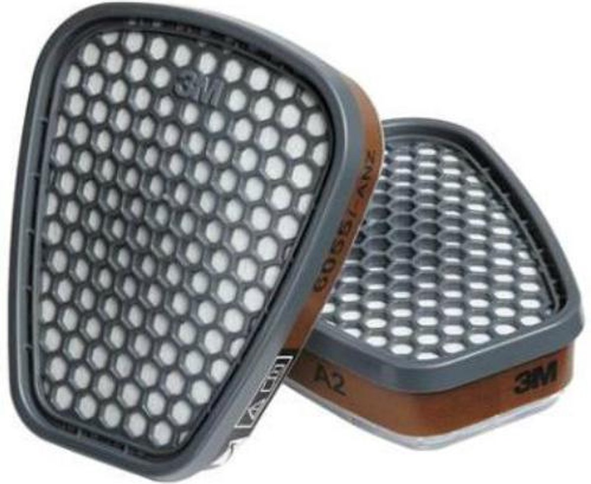 3M 6055 Gas- en dampfilter A2 , Set 2 stuks - 3M 6055 Gasfilter A2 set a 2 stuks