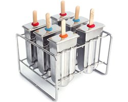 Ijslollyvorm - Ijsblokjesmachine - Zelfgemaakte ijsvorm - Lolly - Frisco - Voor diepvriezer- RVS - 6 Stuks per set