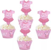 Baby Shower Decoratie Girl 24 stuks( 12 setjes) Cupcake Wrapper met Topper geslachtonthulling