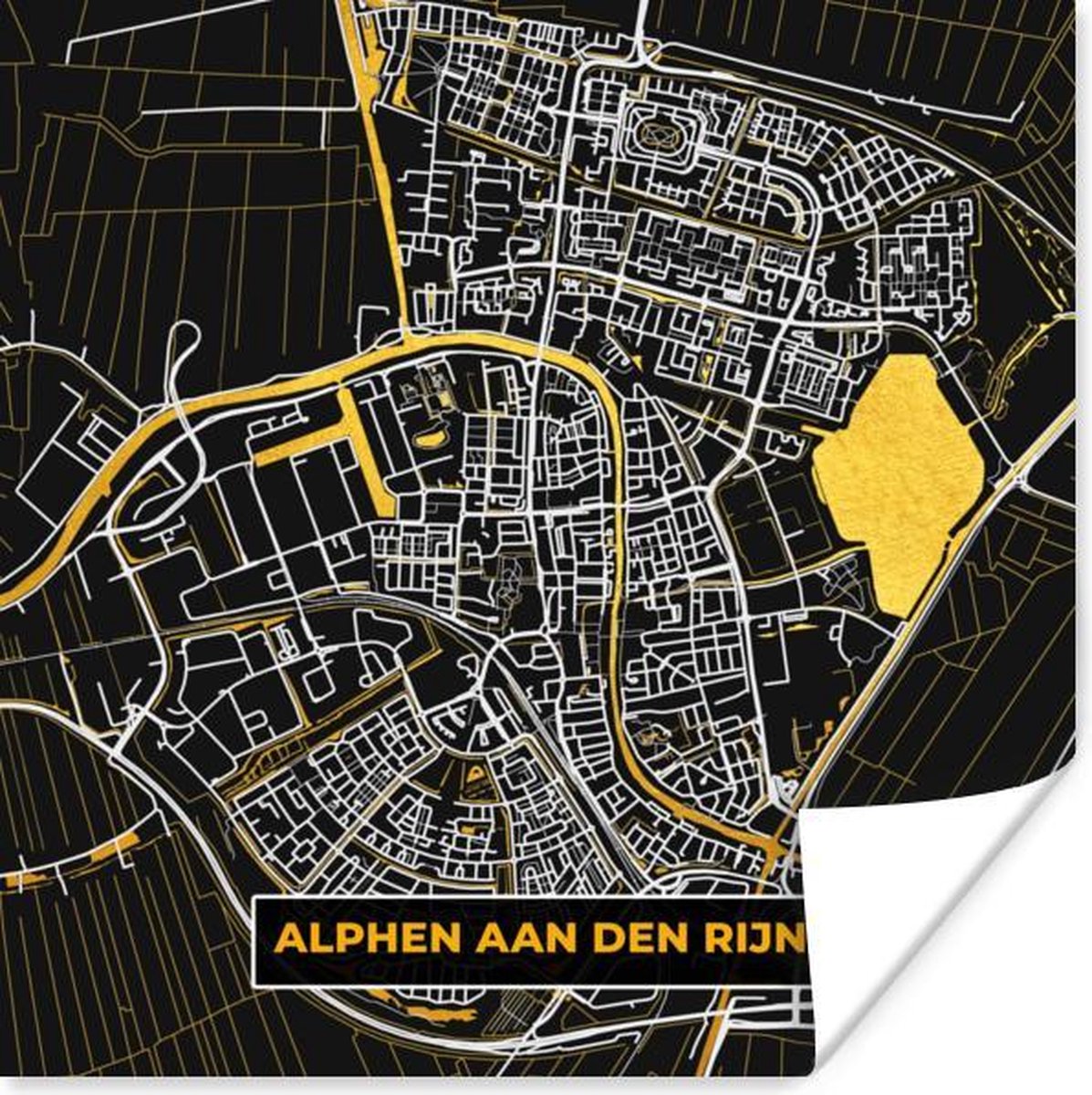 Poster Plattegrond Alphen aan den Rijn Goud Zwart 30x30 cm Poster Plattegrond Alphen aan den Rijn Goud Zwart 30x30 cm