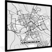 Fotolijst incl. Poster - Stadskaart - Groningen - Grijs - Wit - 40x40 cm - Posterlijst - Plattegrond