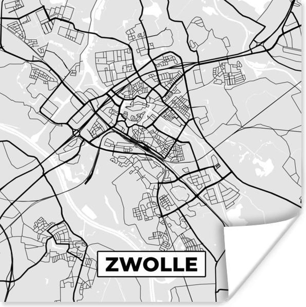 Poster Stadskaart Zwolle Grijs Wit 100x100 cm XXL