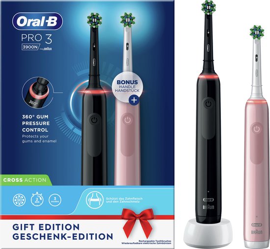 Oral-B Pro 3 3900 Zwarte en Roze Elektrische Tandenborstel