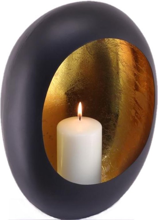 Kandelaar Store - Standing egg T-light Hoogte 40  - Glans Zwart Goud - 32 x 15 x 40 cm