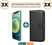 Fooniq Boek Hoesje Zwart 3x + Screenprotector 3x - Geschikt Voor Apple iPhone 12 Mini