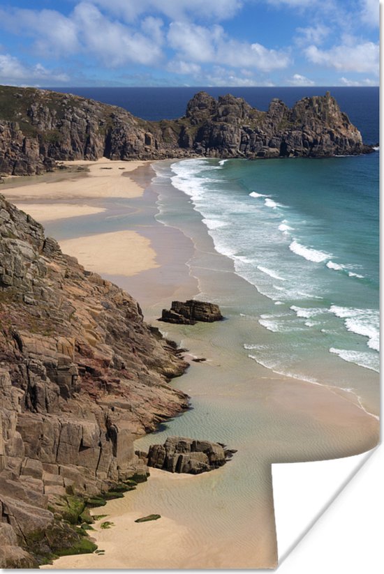 Golven spoelen aan op het strand van Cornwall poster - op Poster