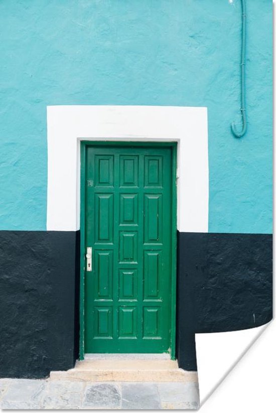 haalbaar hoofdpijn waterval Poster Groene deur bij een gekleurde muur - 40x60 cm | bol.com