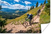 Poster Drie mountainbikers dalen af - 30x20 cm