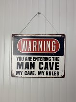 Metalen Wandbord - Warning - you are entering the Man Cave - Metal Sign - 25 x 20 cm