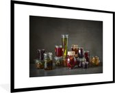 Photo en cadre - Fruits et légumes en bocaux weck cadre photo noir avec passe-partout blanc 60x90 90x60 cm - Affiche sous cadre (Décoration murale salon / chambre)