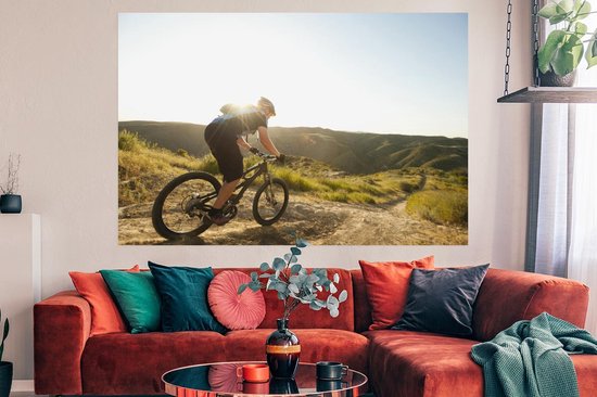 Affiche avec le VTT sur le chemin de terre 180x120 cm - Tirage photo sur Poster (décoration murale salon / chambre) / Affiche Sport XXL / Groot format!