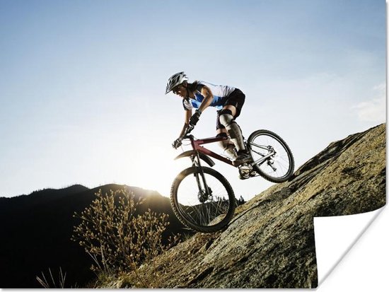 Zaklampen Mooi animatie Vrouw op mountainbike daalt af op een steil pad poster 160x120 cm - Foto  print op... | bol.com