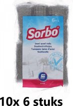 Sorbo staalwolsponsjes schuurspons - multipak 10x 6 stuks