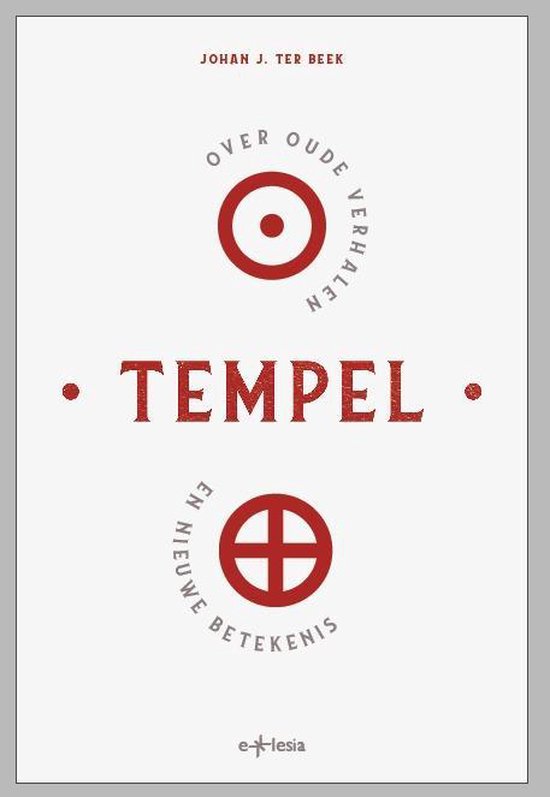 Boekomslag van 'Tempel' met rode symbolen en tekst. Titel 'Tempel' in grote letters.