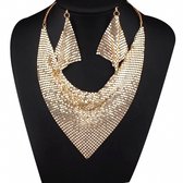 Ketting-sjaal- oorbellen- metaal- Pailetten-goudkleurig-set-feest-gala-Charme Bijoux