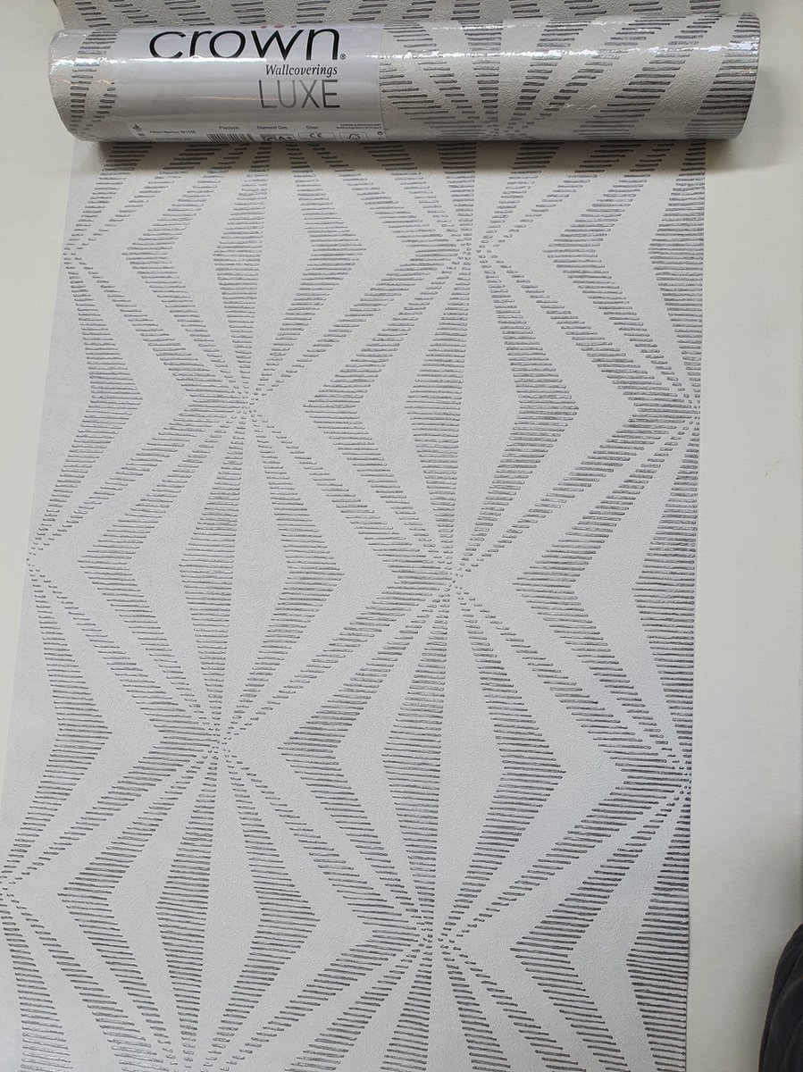 Crown wallcoverings - vinylbehang - wit met zilver