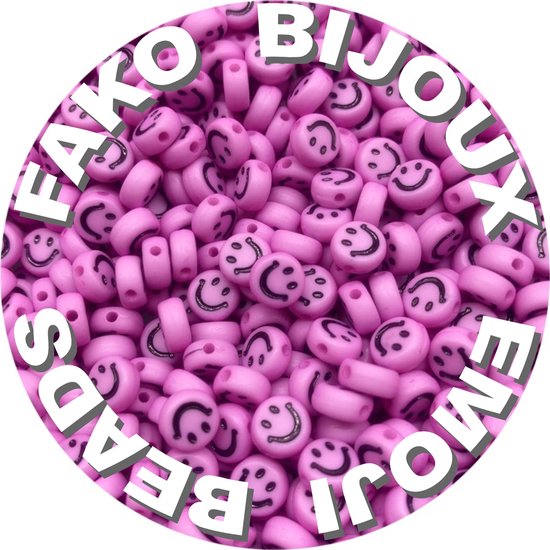 Fako Bijoux® - Letterkralen Rond - Emoji / Smiley Kralen - Acryl - 7mm - Sieraden Maken - 250 Stuks - Donkerroze