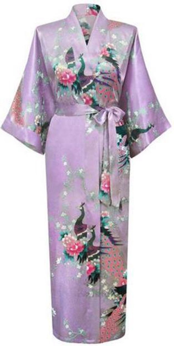 KIMU® driekwarts kimono lila satijn - maat L-XL - ochtendjas yukata paars kamerjas badjas