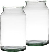 Set van 2x stuks bloemenvazen van gerecycled glas met hoogte 30 cm en diameter 18 cm - Glazen transparante vazen