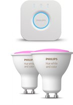 Philips Hue Starterspakket GU10 White and Color Ambiance - 2 Hue GU10 LED Lampen en Bridge - Eenvoudige Installatie - Werkt met Alexa en Google Hom
