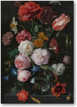 Stilleven met bloemen in een glazen vaas - 50x70 Canvas Staand - Jan Davidsz - Meesterwerken - Bloemen