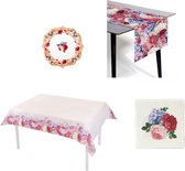 Cactula set voor feestelijke tafel, tafelkleed, tafelloper, servetten en bordjes uit de serie Fleurie