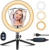 selfie ring licht met statief - ZINAPS 10 Inch LED Ring Light, Flexibel Phone Holder & Tripod & Bluetooth Receiver, Kleurtemperatuur 3300K-6500K, 3 dimbare Light Modes & 10 Helderheid voor Yo