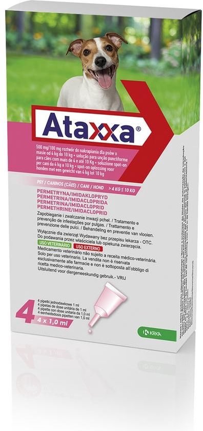 Foto: Ataxxa spot on hond m 4 t m 10 kg 4 pipet 500 mg 100 mg hond