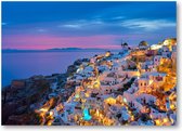 Oia avec des maisons blanches traditionnelles et des moulins à vent sur l'île de Santorin, en Grèce à l'heure bleue du soir - Toile 70x50 Paysage - Paysage