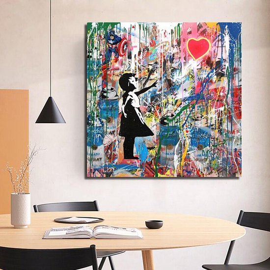 Banksy Toile Tableau Doodle Girl Street Art Graffiti Toile Art