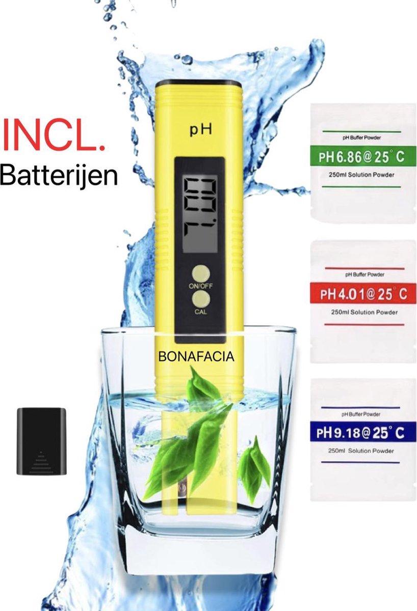 pH-meter met automatische kalibratie - PH meter zwembad - Zuurtegraad meten - PH waarde meten - pH indicator - Inclusief opbergbox - Inclusief batterijen - Merkloos