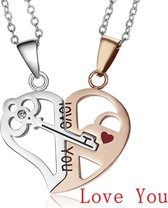 Vriendschapsketting | Sieraden | I Love You | Goud / Zilver | Sleutel en 2 kettingen | Liefde / Vriendschap \ Relatie| Hart | Sinterklaas / Feestdagen Trendy Cadeau | Hanger