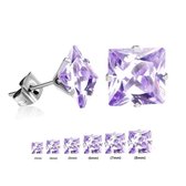 Aramat jewels ® - Oorstekers vierkant zirkonia staal lila 8mm