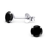 Aramat jewels ® - Kinder oorbellen rond zirkonia 925 zilver zwart 5mm