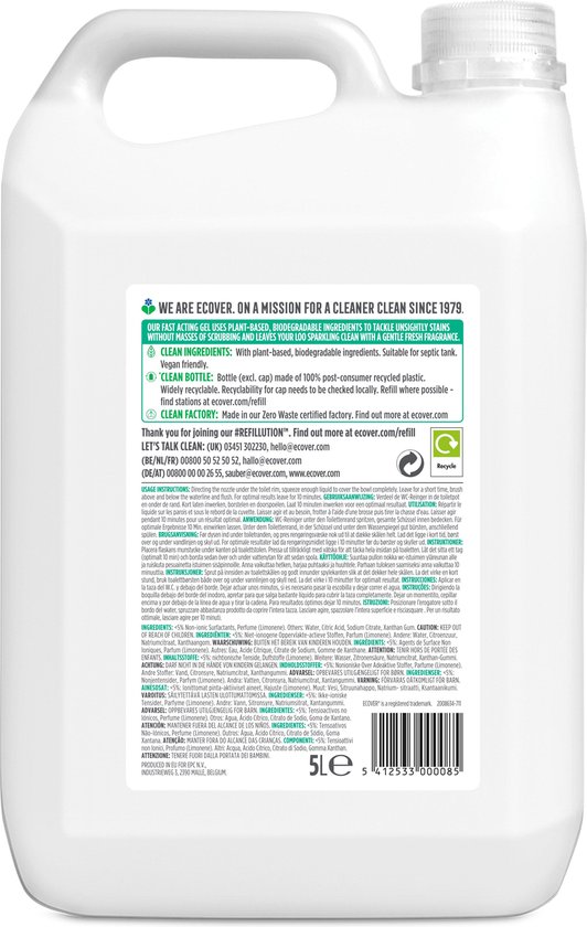 Ecover Fast-Action - Toiletreiniger - Grootverpakking 5 L - Plantaardig & Biologisch afbreekbaar - verwijdert kalkaanslag - frisse geur